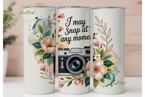Vintage Camera & Flowers 20oz Tumbler Sublimation PixelChick 