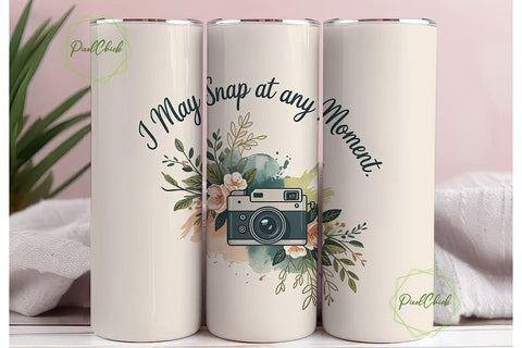 Vintage Camera & Flowers 20oz Tumbler Sublimation PixelChick 