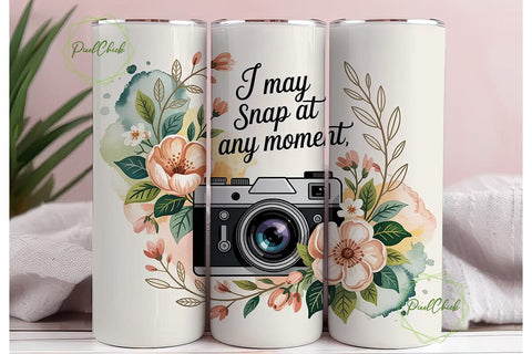 Vintage Camera & Flowers 20oz Tumbler Sublimation PixelChick 