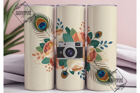 Vintage Camera & Flowers 20oz Tumbler Sublimation sassyprint 