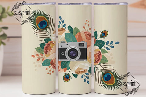 Vintage Camera & Flowers 20oz Tumbler Sublimation sassyprint 