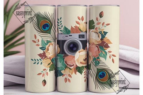 Vintage Camera & Flowers 20oz Tumbler Sublimation sassyprint 