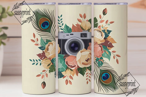 Vintage Camera & Flowers 20oz Tumbler Sublimation sassyprint 