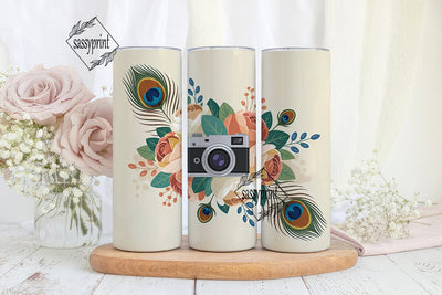 Vintage Camera & Flowers 20oz Tumbler Sublimation sassyprint 