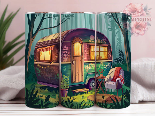 Vintage Camper Forest Adventure Tumbler, Forest Camping Wrap, 20oz Sublimation Wrap, Retro RV Cup, Outdoor Adventure Design, Rustic Camper Art, Nature Travel Tumbler Sublimation Li Zamperini 