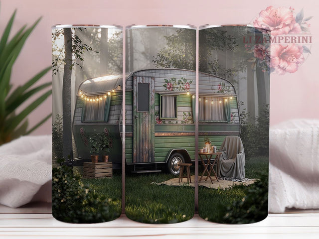 Vintage Camper Forest Adventure Tumbler, Forest Camping Wrap, 20oz Sublimation Wrap, Retro RV Cup, Outdoor Adventure Design, Rustic Camper Art, Nature Travel Tumbler Sublimation Li Zamperini 