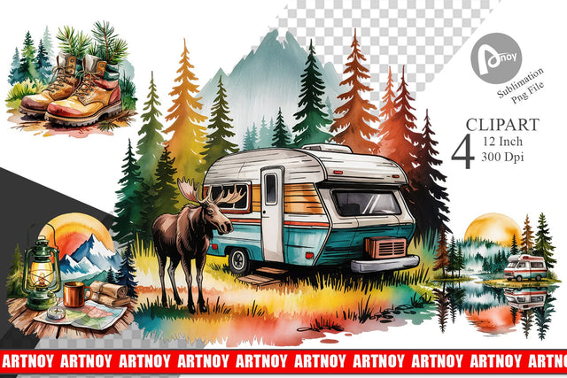 Vintage Camping Vibes Clipart Sublimation artnoy 