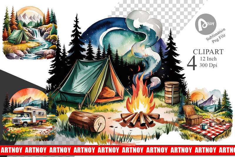 Vintage Camping Vibes Clipart Sublimation artnoy 
