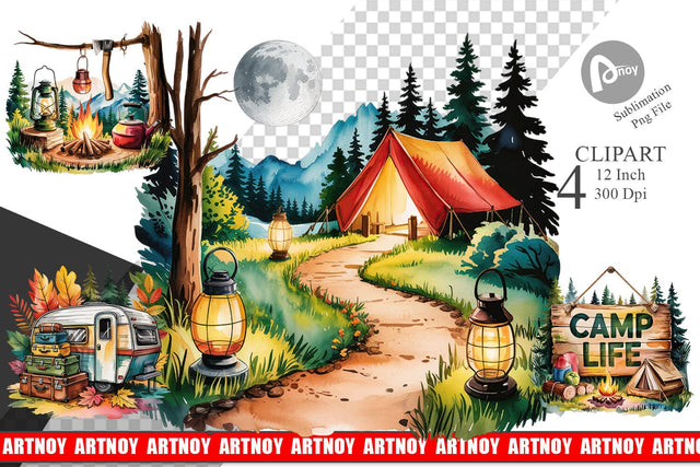 Vintage Camping Vibes Clipart Sublimation artnoy 