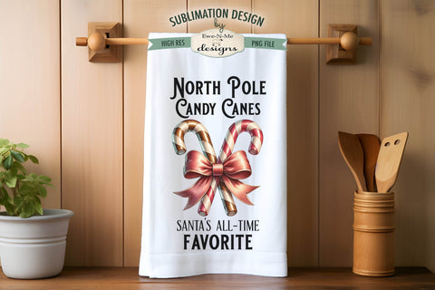 Vintage Candy Canes Christmas Kitchen Towel Sublimation PNG Sublimation Ewe-N-Me Designs 