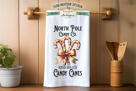 Vintage Candy Canes Christmas Kitchen Towel Sublimation PNG Sublimation Ewe-N-Me Designs 