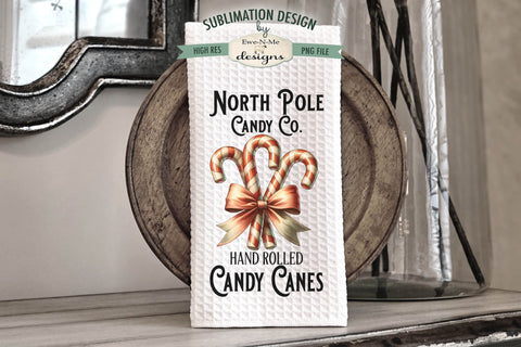 Vintage Candy Canes Christmas Kitchen Towel Sublimation PNG Sublimation Ewe-N-Me Designs 