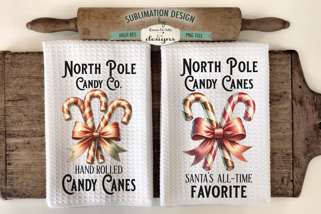 Vintage Candy Canes Christmas Kitchen Towel Sublimation PNG Sublimation Ewe-N-Me Designs 