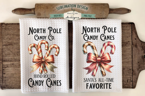 Vintage Candy Canes Christmas Kitchen Towel Sublimation PNG Sublimation Ewe-N-Me Designs 