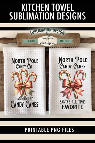 Vintage Candy Canes Christmas Kitchen Towel Sublimation PNG Sublimation Ewe-N-Me Designs 