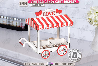 Vintage Candy Cart Display Laser Cut | Digital Download | Happy Valentine's Day | Vintage Cart Laser Cut | Retro Carts | Candy Box | Romantic Gift | CNC File SVG The T Store Design 