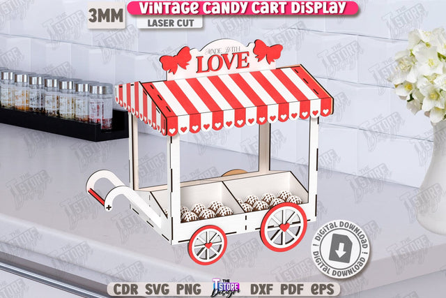 Vintage Candy Cart Display Laser Cut | Digital Download | Happy Valentine's Day | Vintage Cart Laser Cut | Retro Carts | Candy Box | Romantic Gift | CNC File SVG The T Store Design 