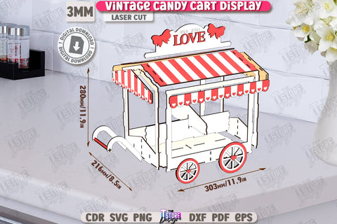 Vintage Candy Cart Display Laser Cut | Digital Download | Happy Valentine's Day | Vintage Cart Laser Cut | Retro Carts | Candy Box | Romantic Gift | CNC File SVG The T Store Design 