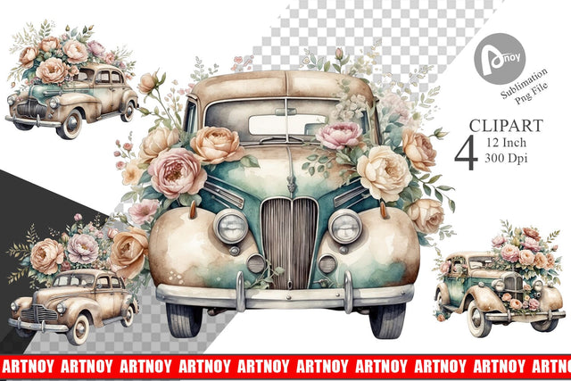 Vintage Car Clipart Sublimation artnoy 
