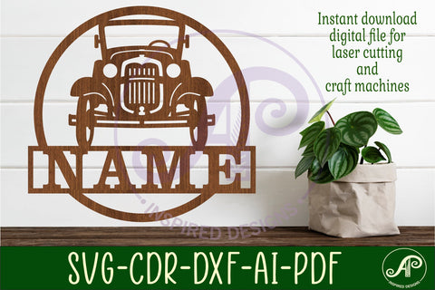 Vintage car name sign svg laser cut template SVG APInspireddesigns 