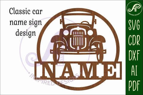 Vintage car name sign svg laser cut template SVG APInspireddesigns 