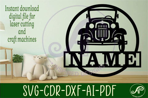 Vintage car name sign svg laser cut template SVG APInspireddesigns 