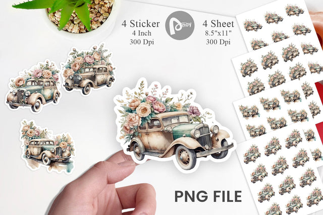 Vintage Car Sticker Sublimation artnoy 