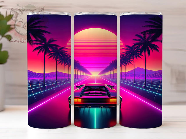 Vintage Car Sunset 20oz Classic Tumbler, Vintage Car Design, Sunset Tumbler, Sublimation Wrap, 20oz Tumbler, Classic Car Gift, Americana Drinkware, Retro Car Sublimation Lara' s Designs 