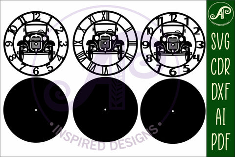 Vintage car wall clock laser cut files, SVG file. SVG APInspireddesigns 