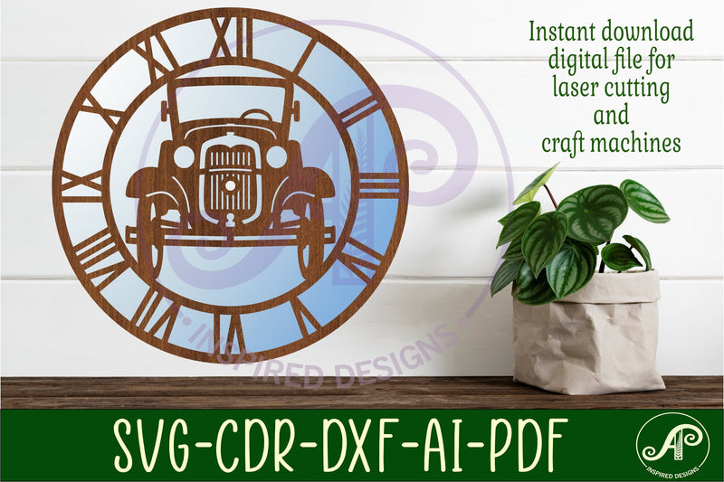 Vintage car wall clock laser cut files, SVG file. SVG APInspireddesigns 