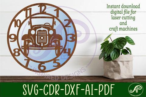 Vintage car wall clock laser cut files, SVG file. SVG APInspireddesigns 