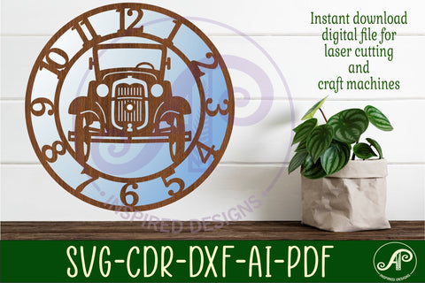 Vintage car wall clock laser cut files, SVG file. SVG APInspireddesigns 