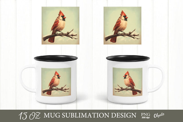 Vintage Cardinal Mug Design PNG. Christmas Mug PNG Sublimation Olga Terlyanskaya 