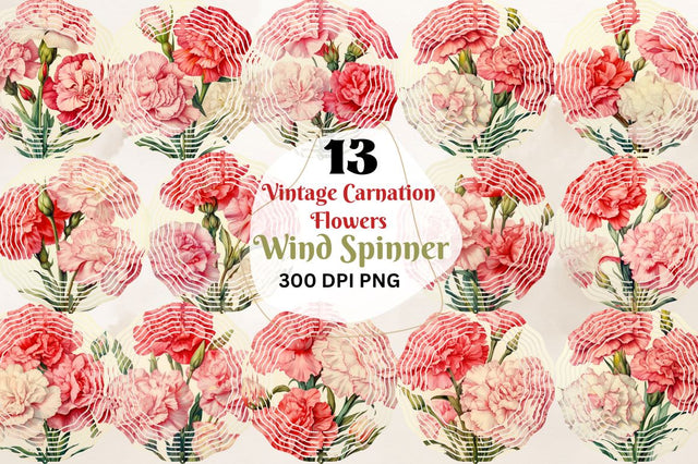 Vintage Carnation Flowers Wind Spinner Bundle Sublimation Regulrcrative 