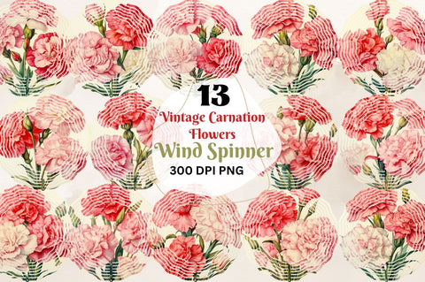 Vintage Carnation Flowers Wind Spinner Bundle Sublimation Regulrcrative 