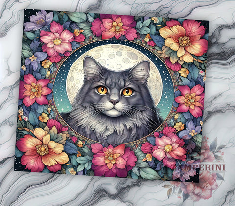 Vintage Cat Flower 20oz Tumbler Wrap PNG, Cat Lovers Tumbler Png, Straight & Tapered Tumbler Wrap, Instant Digital Download Sublimation Li Zamperini 