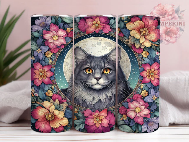 Vintage Cat Flower 20oz Tumbler Wrap PNG, Cat Lovers Tumbler Png, Straight & Tapered Tumbler Wrap, Instant Digital Download Sublimation Li Zamperini 