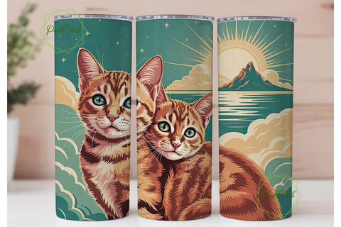 Vintage Cat in Clouds Tumbler Wrap Sublimation PixelChick 