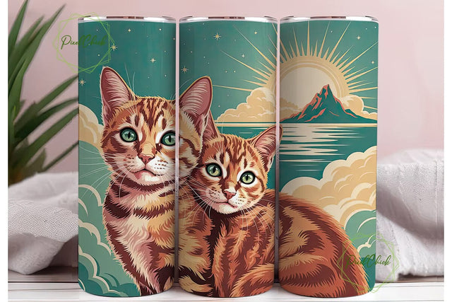 Vintage Cat in Clouds Tumbler Wrap Sublimation PixelChick 