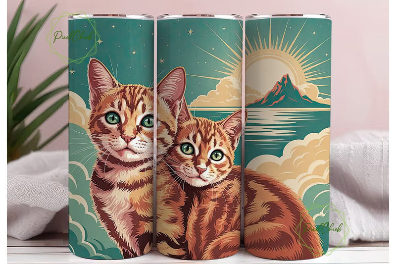 Vintage Cat in Clouds Tumbler Wrap Sublimation PixelChick 