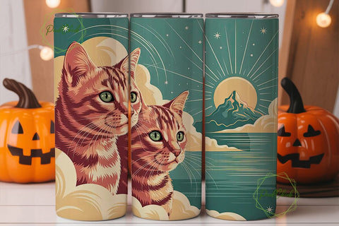 Vintage Cat in Clouds Tumbler Wrap Sublimation PixelChick 