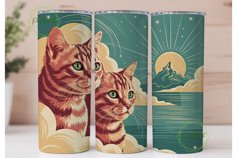 Vintage Cat in Clouds Tumbler Wrap Sublimation PixelChick 