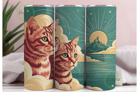 Vintage Cat in Clouds Tumbler Wrap Sublimation PixelChick 