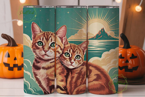 Vintage Cat in Clouds Tumbler Wrap Sublimation PixelChick 