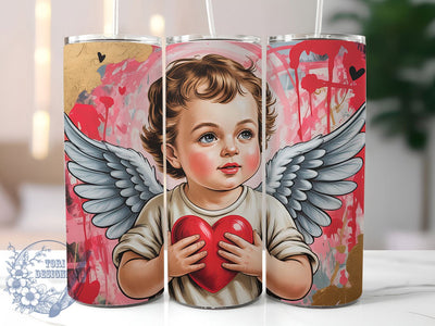 Vintage Cherub Heart 20oz Tumbler, Cherub With Heart PNG, Angel Art Sublimation Design, Romantic Vintage Wrap, 20oz Valentine Tumbler, Love Inspired Sublimation PNG, Classic Cherub Angel Wrap Sublimation ToriDesigns 