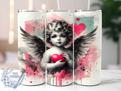 Vintage Cherub Heart 20oz Tumbler, Cherub With Heart PNG, Angel Art Sublimation Design, Romantic Vintage Wrap, 20oz Valentine Tumbler, Love Inspired Sublimation PNG, Classic Cherub Angel Wrap Sublimation ToriDesigns 