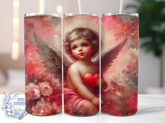Vintage Cherub Heart 20oz Tumbler, Cherub With Heart PNG, Angel Art Sublimation Design, Romantic Vintage Wrap, 20oz Valentine Tumbler, Love Inspired Sublimation PNG, Classic Cherub Angel Wrap Sublimation ToriDesigns 