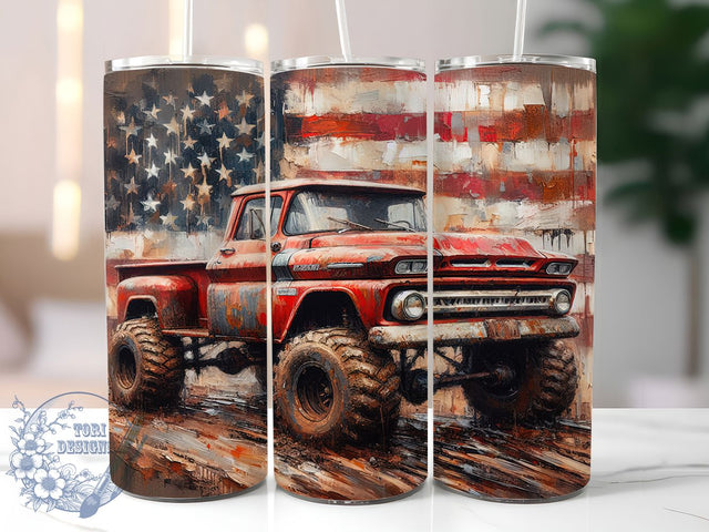 Vintage Chevy Patriotic Truck Tumbler, Patriotic Vehicle Design, Vintage Truck Tumbler, American Truck Present, Chevy Square Body, Car Enthusiast Gift, Retro Truck Design Sublimation ToriDesigns 