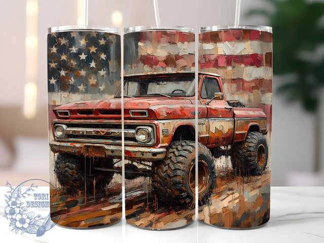 Vintage Chevy Patriotic Truck Tumbler, Patriotic Vehicle Design, Vintage Truck Tumbler, American Truck Present, Chevy Square Body, Car Enthusiast Gift, Retro Truck Design Sublimation ToriDesigns 
