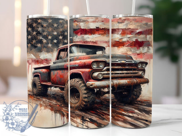 Vintage Chevy Patriotic Truck Tumbler, Patriotic Vehicle Design, Vintage Truck Tumbler, American Truck Present, Chevy Square Body, Car Enthusiast Gift, Retro Truck Design Sublimation ToriDesigns 